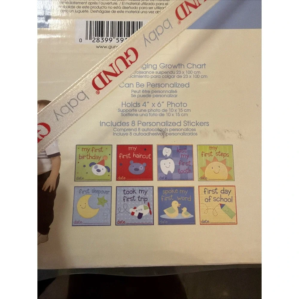 Gund‎ Baby Happy Moments Growth Chart Hanging New Boy w/stickers 9x40 Holds Pics